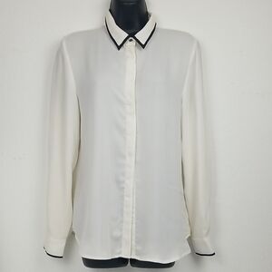 H&M Cream Button Down Shirt with Black Trim (Size 8)
